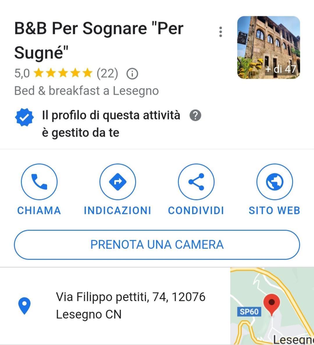 Bed and Breakfast Per Sognare Per Sugnè Lesegno Esterno foto